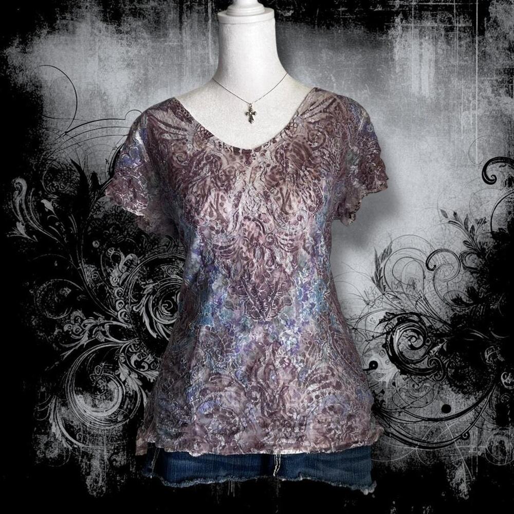 paisley baroque lace double layer sheer lace overlay top
